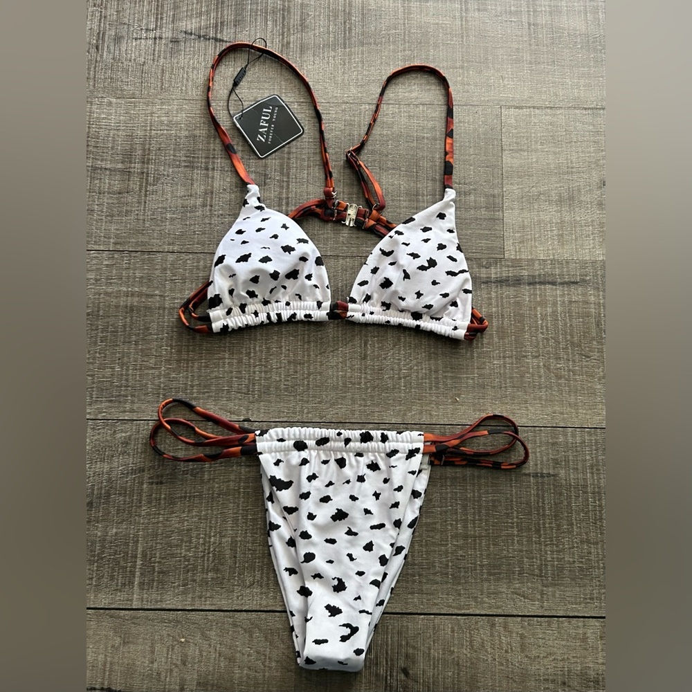 White and Black Patterned Bikini Set